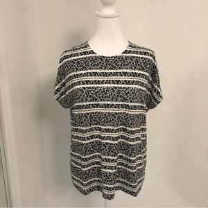 J.Jill Wearever Collection Women Floral Print Striped Crewneck Cap Sleeve Top